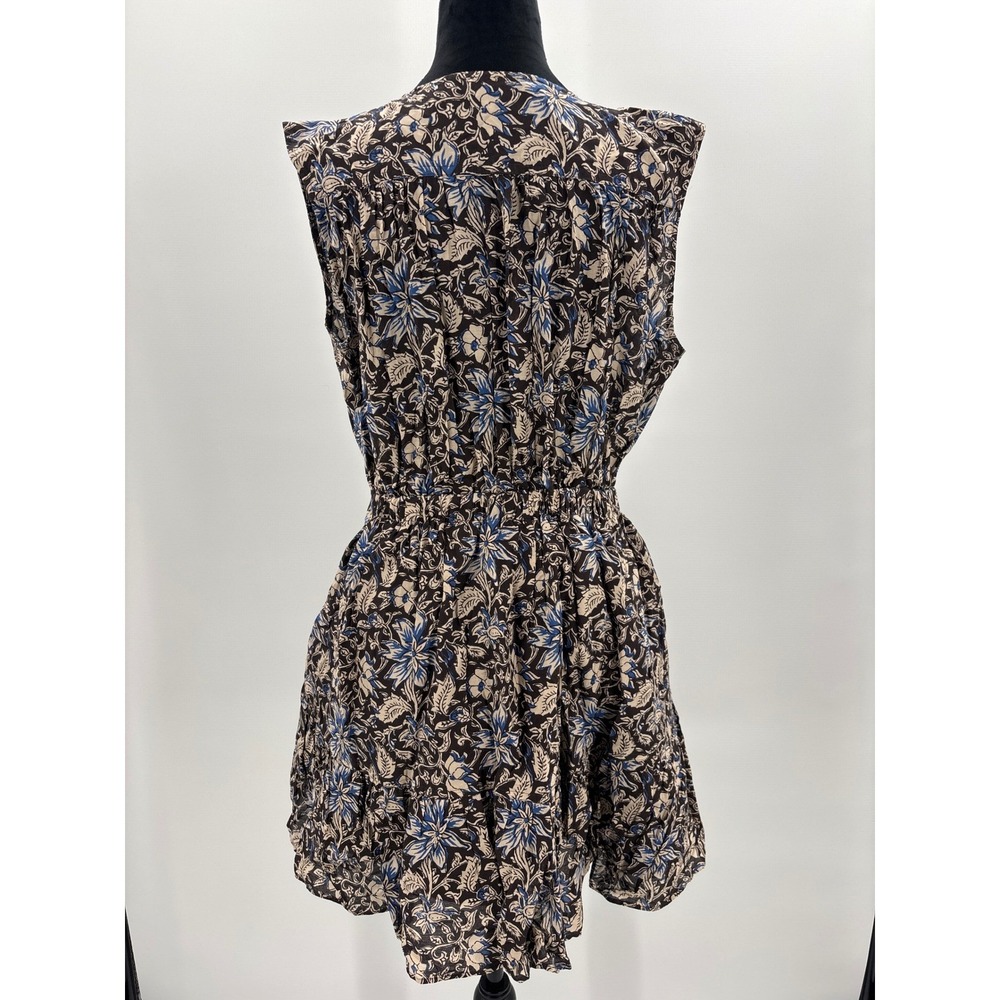 Madewell Floral Split Neck Mini Dress Dark Carob Brown Blue Small NW038 - Picture 7 of 12